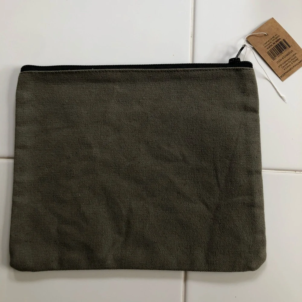 NWT cosmetic pencil pouch with zipper, distressed canvas cotton bag